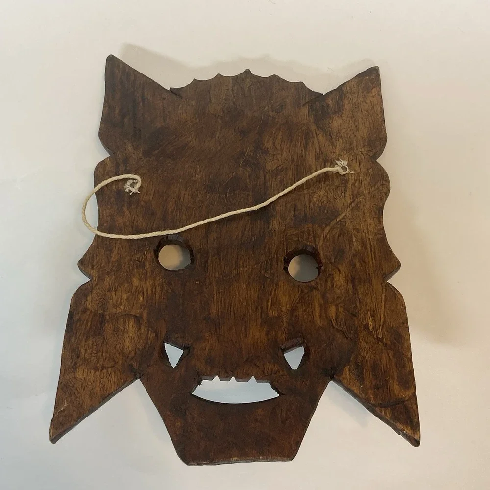 Vtg Hand Carved Wood Mask-Hand Carved & Painted-Decor - Rhinestones - 10 x 7 in.